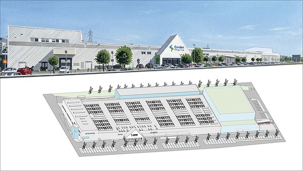 (CordenPharma Image) A graphic illustration of CordenPharma’s new 11,000 m² sterile manufacturing facility in Caponago, Italy, increasing the site footprint by greater than 50%.